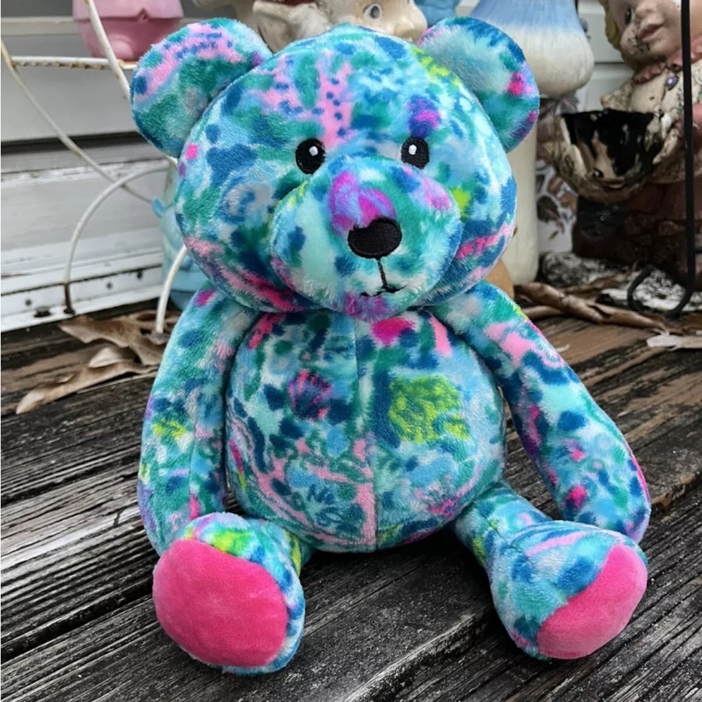 Lilly Pulitzer Teddy Bear Plush Toy 15” Floral Blue Pink Soft NEW Stuffed Animal